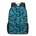 Teal Sugar Skull Flower Pattern Print 17 Inch Backpack
