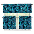 Teal Sugar Skull Flower Pattern Print 3 Piece Kitchen Curtains