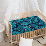 Teal Sugar Skull Flower Pattern Print Baby Crib Sheet