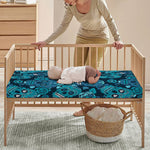 Teal Sugar Skull Flower Pattern Print Baby Crib Sheet