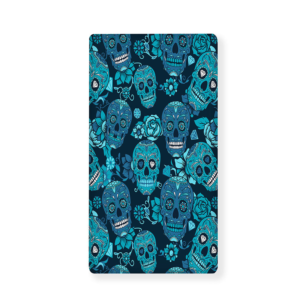 Teal Sugar Skull Flower Pattern Print Baby Crib Sheet