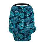 Teal Sugar Skull Flower Pattern Print Baby Seat Cover