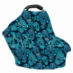 Teal Sugar Skull Flower Pattern Print Baby Seat Cover
