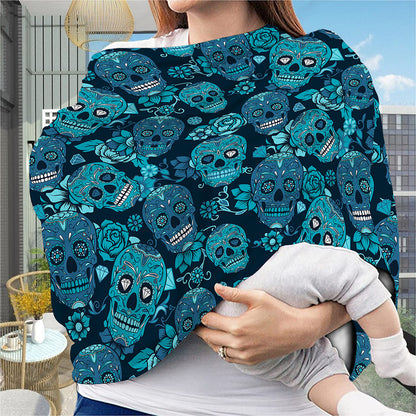 Teal Sugar Skull Flower Pattern Print Baby Seat Cover