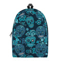 Teal Sugar Skull Flower Pattern Print School Backpack