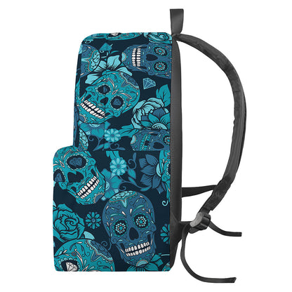 Teal Sugar Skull Flower Pattern Print Backpack