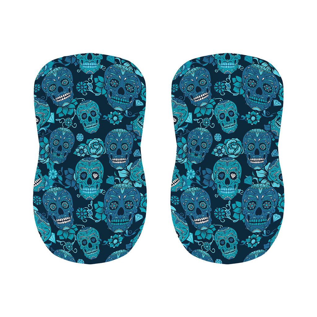Teal Sugar Skull Flower Pattern Print Bar Stool Covers