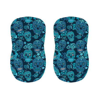 Teal Sugar Skull Flower Pattern Print Bar Stool Covers
