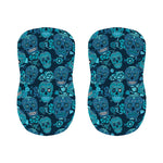 Teal Sugar Skull Flower Pattern Print Bar Stool Covers