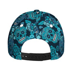 Teal Sugar Skull Flower Pattern Print Baseball Cap