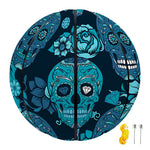 Teal Sugar Skull Flower Pattern Print Basketball