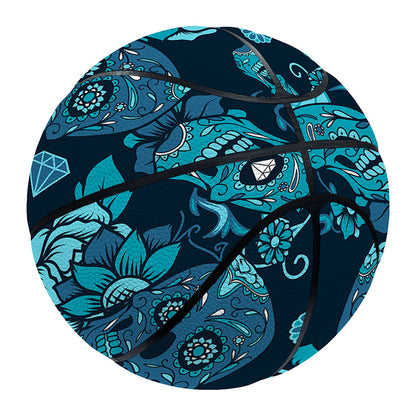 Teal Sugar Skull Flower Pattern Print Basketball
