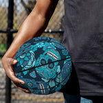 Teal Sugar Skull Flower Pattern Print Basketball