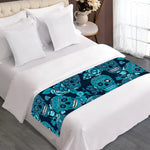 Teal Sugar Skull Flower Pattern Print Bed Runner