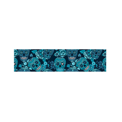 Teal Sugar Skull Flower Pattern Print Bed Runner