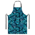 Teal Sugar Skull Flower Pattern Print Bib Apron With Pocket
