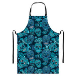 Teal Sugar Skull Flower Pattern Print Bib Apron With Pocket