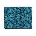 Teal Sugar Skull Flower Pattern Print Bifold Wallet