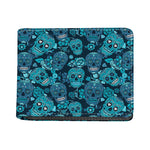 Teal Sugar Skull Flower Pattern Print Bifold Wallet
