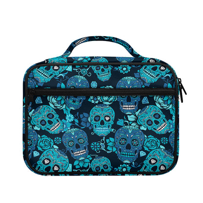 Teal Sugar Skull Flower Pattern Print Briefcase Bible Bag