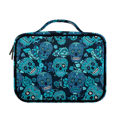 Teal Sugar Skull Flower Pattern Print Briefcase Bible Bag