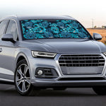 Teal Sugar Skull Flower Pattern Print Car Windshield Sun Shade