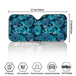Teal Sugar Skull Flower Pattern Print Car Windshield Sun Shade