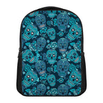 Teal Sugar Skull Flower Pattern Print Casual Backpack