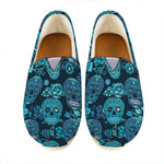 Teal Sugar Skull Flower Pattern Print Casual Shoes
