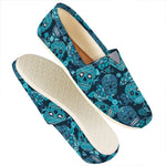 Teal Sugar Skull Flower Pattern Print Casual Shoes