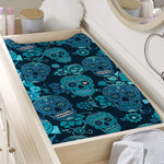 Teal Sugar Skull Flower Pattern Print Changing Pad Cover
