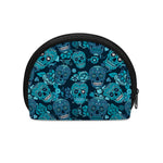 Teal Sugar Skull Flower Pattern Print Coin Purse