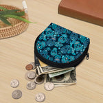 Teal Sugar Skull Flower Pattern Print Coin Purse