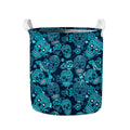 Teal Sugar Skull Flower Pattern Print Collapsible Laundry Basket