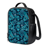 Teal Sugar Skull Flower Pattern Print Crossbody Lunch Bag