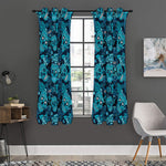 Teal Sugar Skull Flower Pattern Print Curtain
