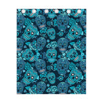 Teal Sugar Skull Flower Pattern Print Curtain