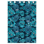 Teal Sugar Skull Flower Pattern Print Curtain