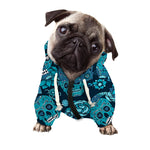 Teal Sugar Skull Flower Pattern Print Dog Zip Up Hoodie