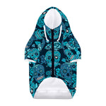 Teal Sugar Skull Flower Pattern Print Dog Zip Up Hoodie