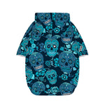 Teal Sugar Skull Flower Pattern Print Dog Zip Up Hoodie