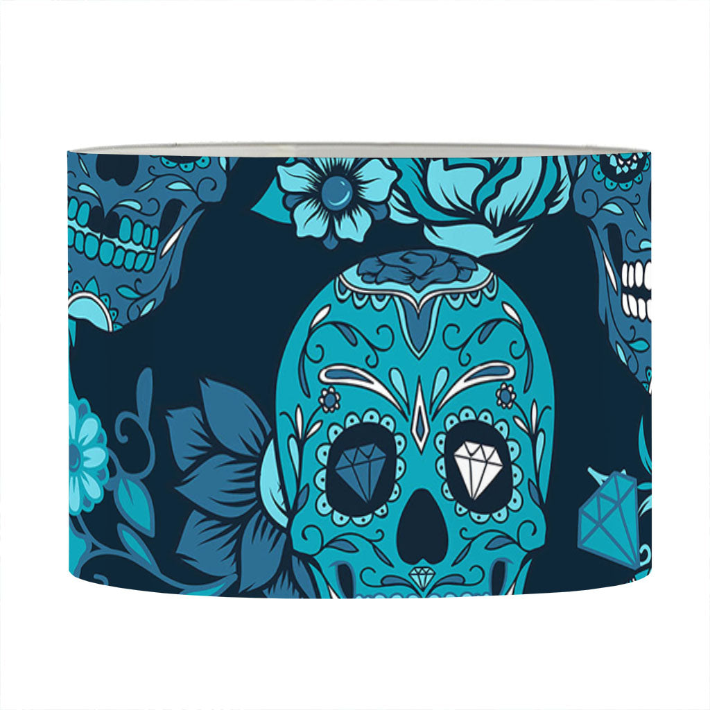 Teal Sugar Skull Flower Pattern Print Drum Lamp Shade