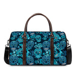 Teal Sugar Skull Flower Pattern Print Duffle Bag