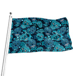 Teal Sugar Skull Flower Pattern Print Flag