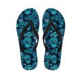 Teal Sugar Skull Flower Pattern Print Flip Flops