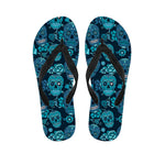 Teal Sugar Skull Flower Pattern Print Flip Flops