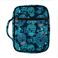 Teal Sugar Skull Flower Pattern Print Front Pocket Bible Bag