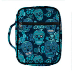 Teal Sugar Skull Flower Pattern Print Front Pocket Bible Bag