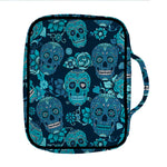 Teal Sugar Skull Flower Pattern Print Front Pocket Bible Bag