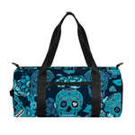 Teal Sugar Skull Flower Pattern Print Gym Bag